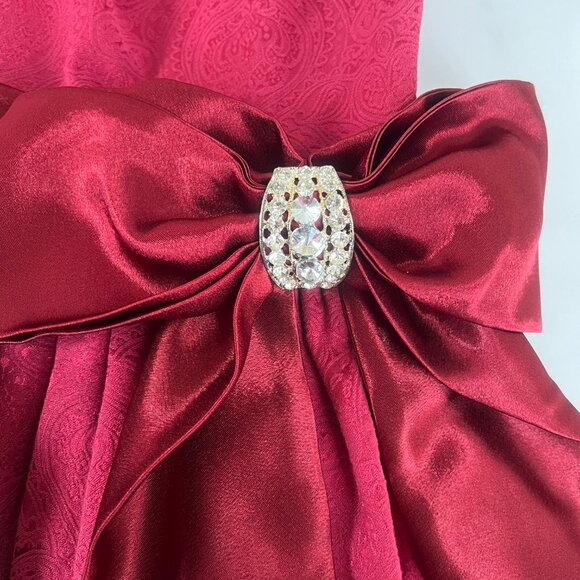 Chasing Fireflies Sleeveless Jacquard Dress w/Crystal Bow, Currant, Size 7 - Picture 3 of 9